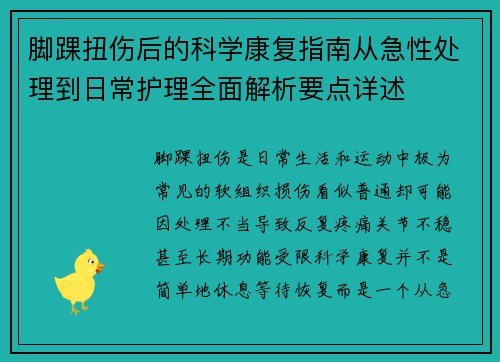 脚踝扭伤后的科学康复指南从急性处理到日常护理全面解析要点详述